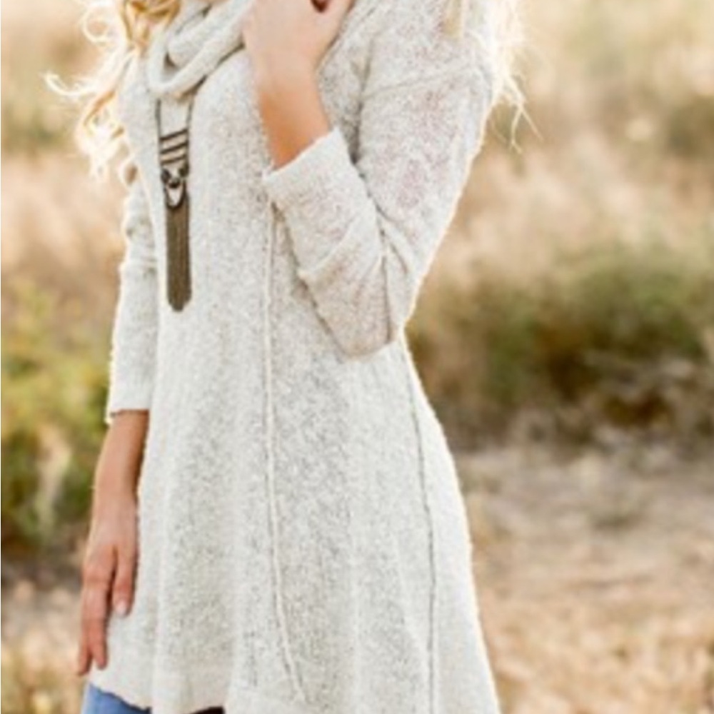 Joyfolie Size Large Oat Cowl Neck Sweater